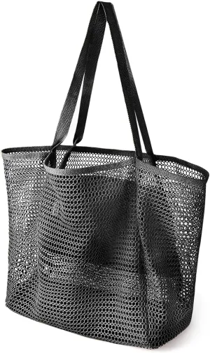 Beach Bags for Women, Summer Travel Mesh Tote Bag with Large Inner Pocket, Sandproof Woven Shoulder Handbag