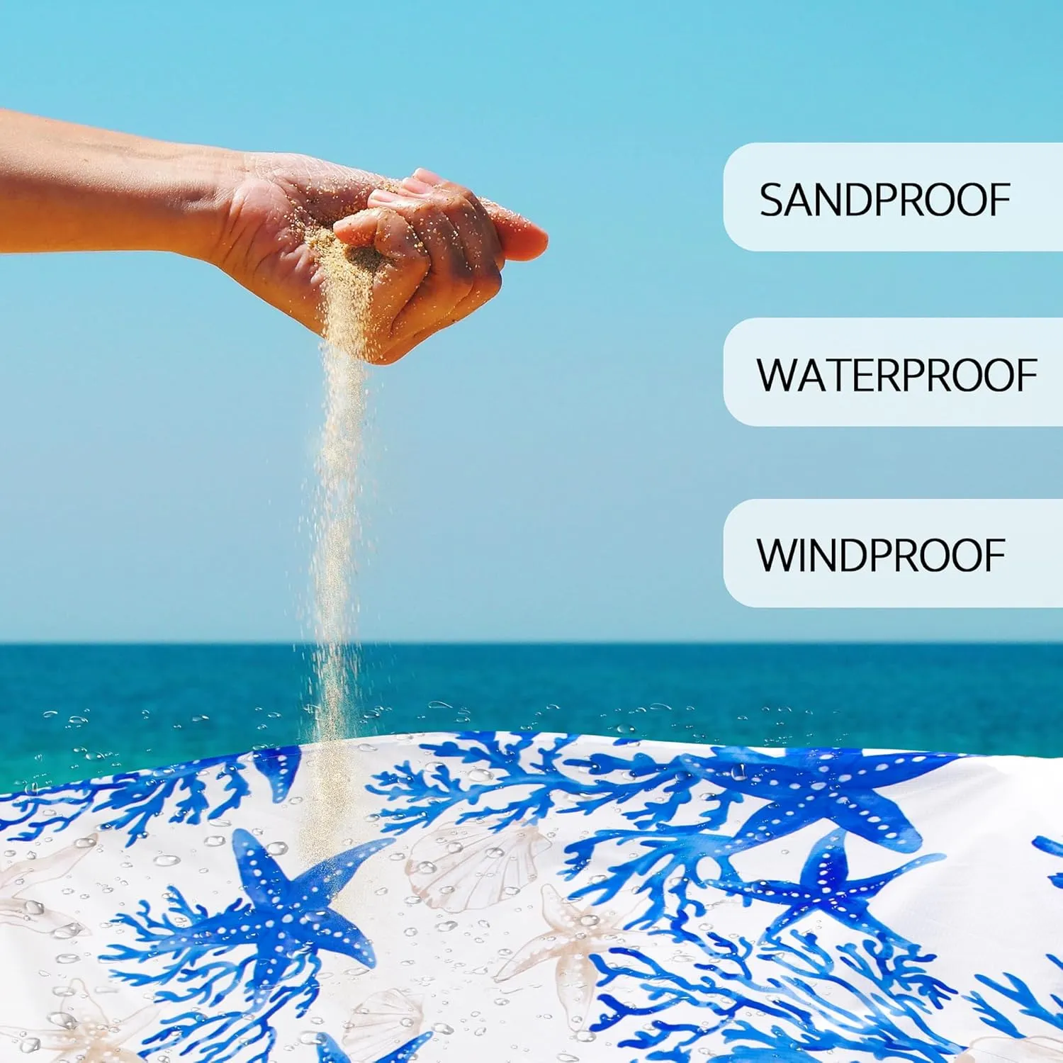 Beach Blanket Waterproof Sandproof, 110''×118'' Extra Large Blue Beach Mat for 1-8 Adults, Lightweight & Compact Sand Free Outdoor Beach Essentials for Picnic, Camping, Travel