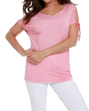 Beaded Cold Shoulder Top in Coral | Coral