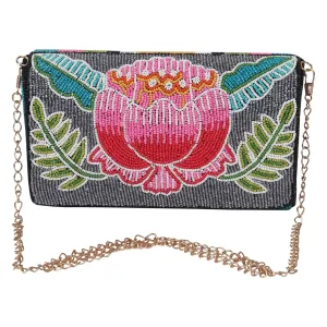 Beaded Flap Handbag for Style and Function, Handcrafted Design, Floral Beaded Rhinestone Embroidery Clutch Evening Handbag Wedding Party Purse Vintage Bags