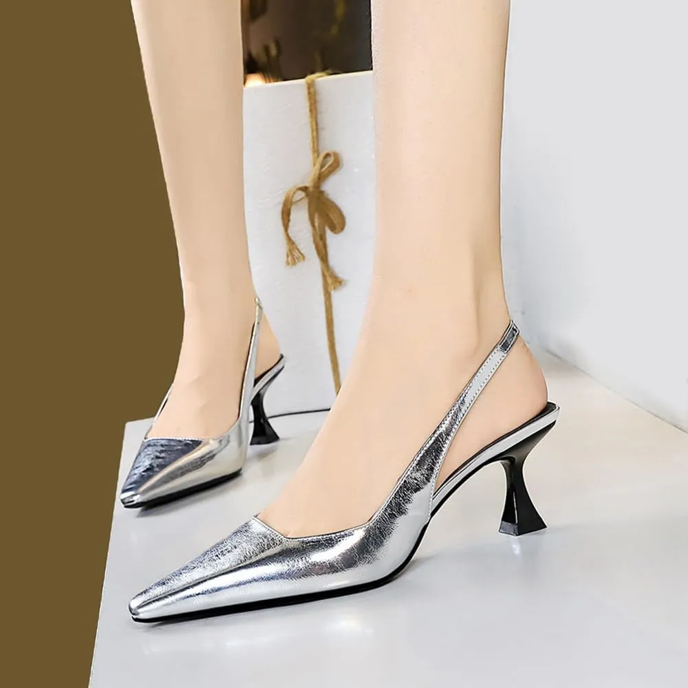 BEAUPAS Women's Slingback Pumps Pointed Toe Kitten Heel Shoes