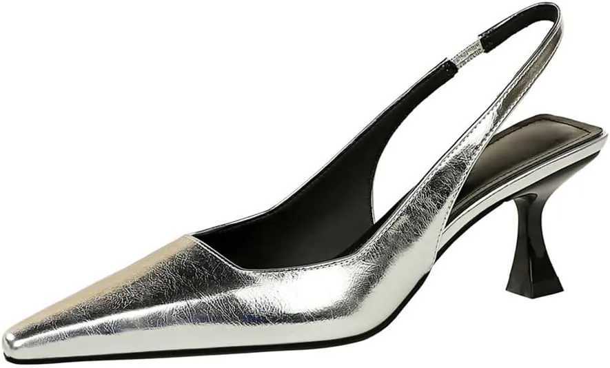 BEAUPAS Women's Slingback Pumps Pointed Toe Kitten Heel Shoes