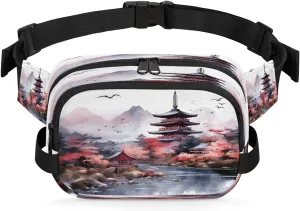 Beautiful Scenic Tower Waterproof Fanny Pack for Women Men Adjustable Waist Bag with Double Zipper Pockets Lightweight Square Hip Pack for Running Travel Hiking Workout Cycling