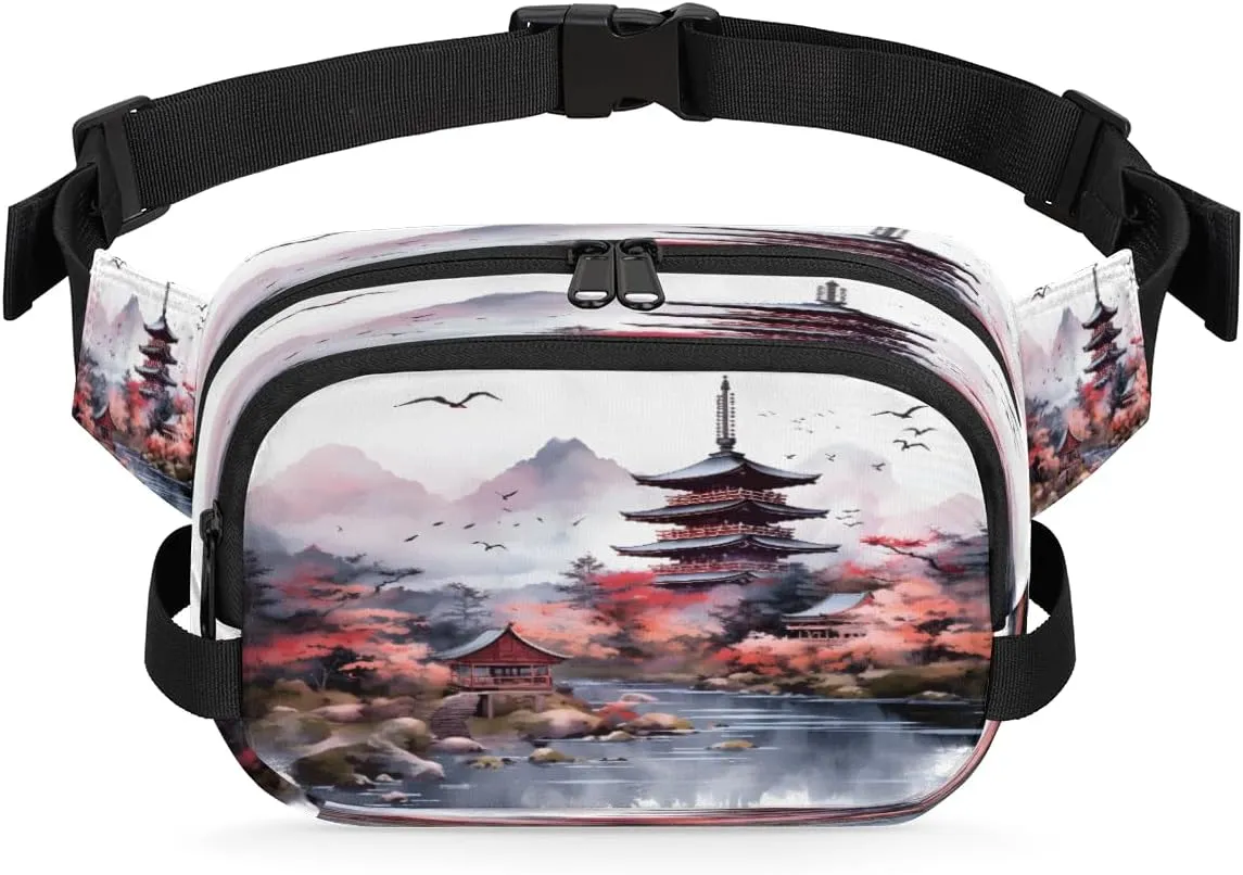 Beautiful Scenic Tower Waterproof Fanny Pack for Women Men Adjustable Waist Bag with Double Zipper Pockets Lightweight Square Hip Pack for Running Travel Hiking Workout Cycling