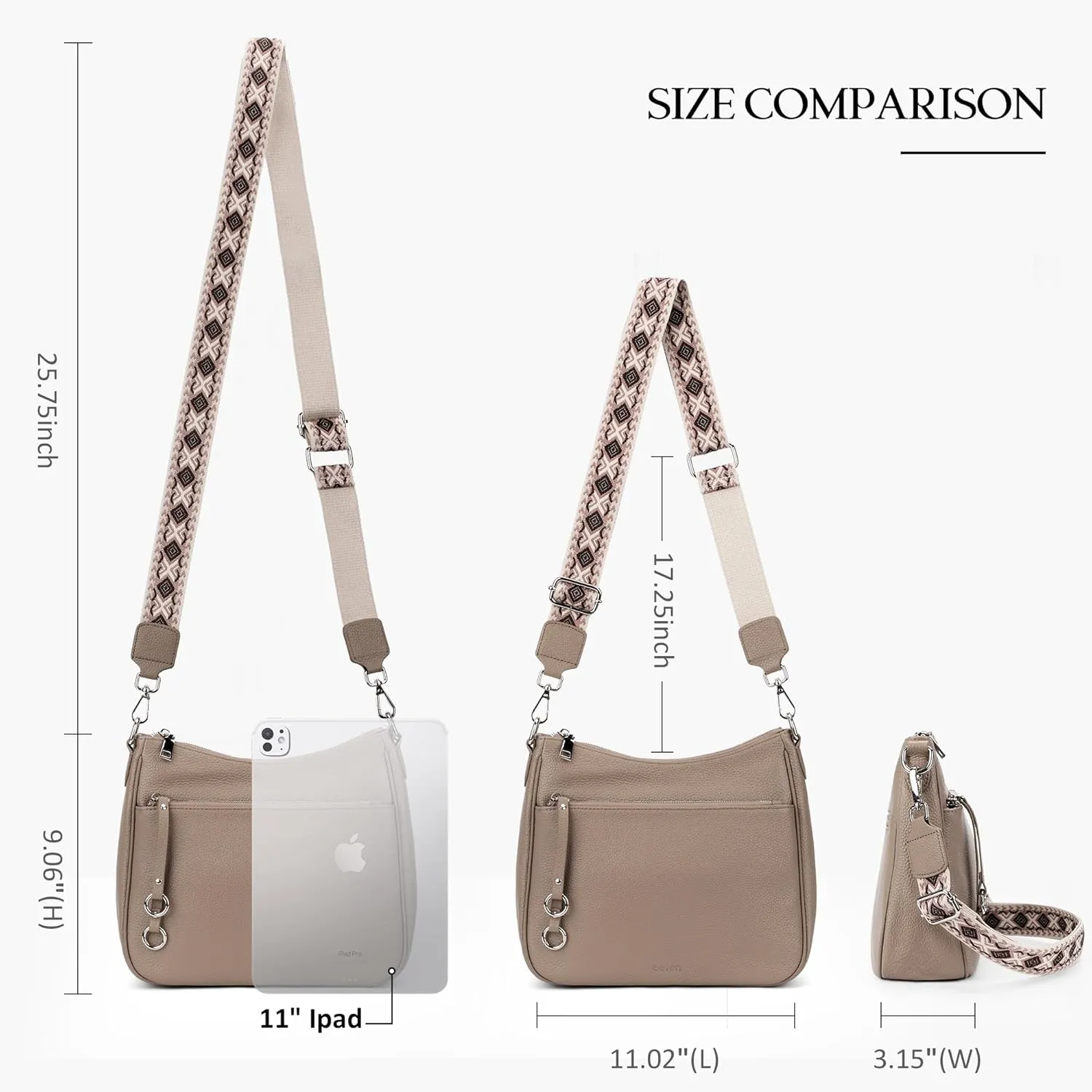 befen Genuine Leather Crossbody Bags for Women Travel Hobo Bags for Women with Adjustable Shoulder Guitar Strap