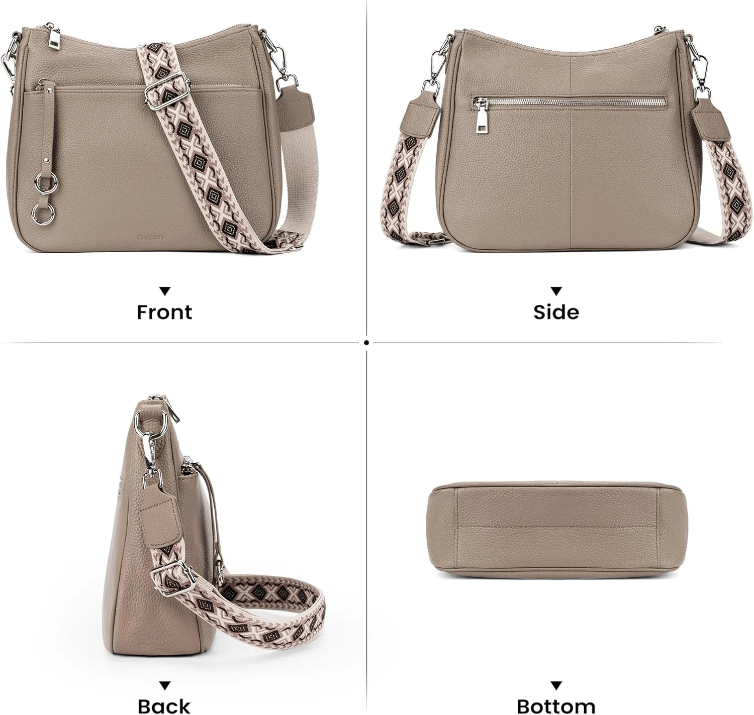 befen Genuine Leather Crossbody Bags for Women Travel Hobo Bags for Women with Adjustable Shoulder Guitar Strap