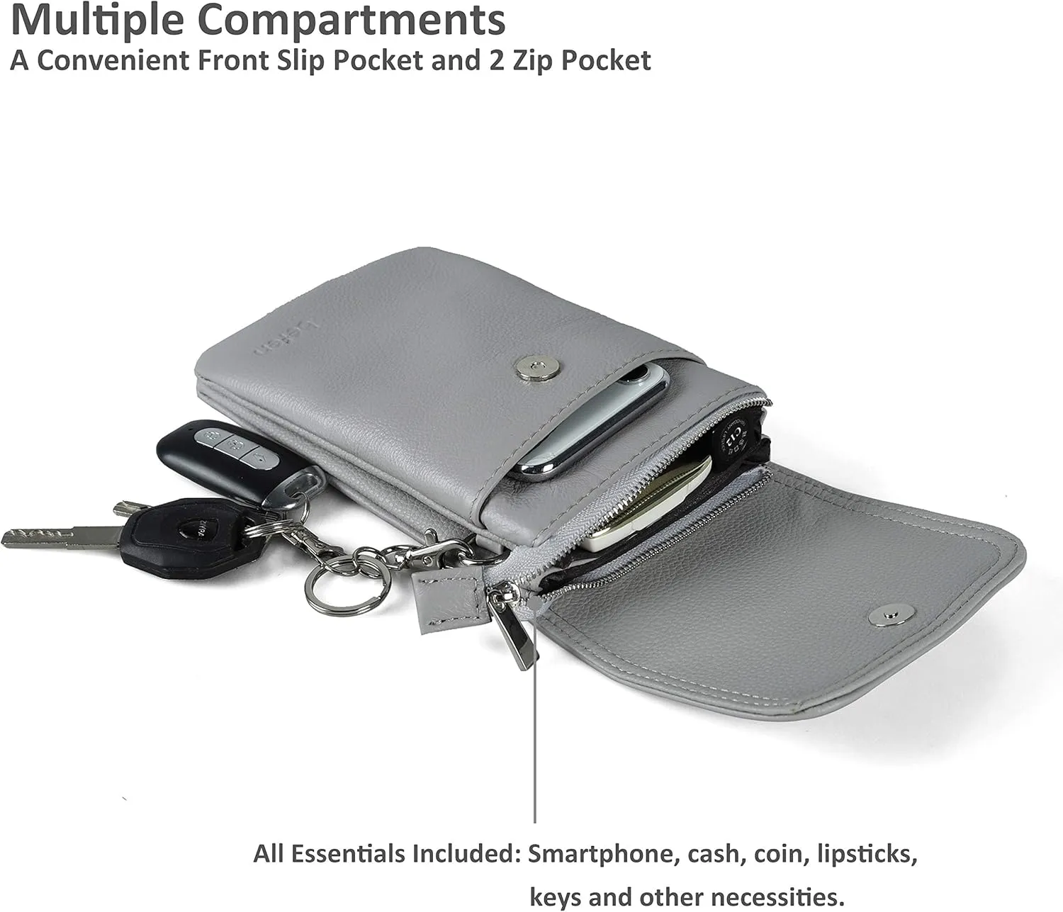befen Genuine Leather Small Crossbody Bags for Women Cell Phone Bag Cross Body Purses,Silver Zipper