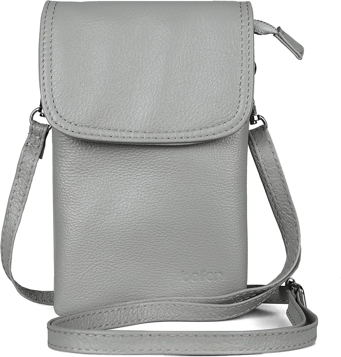 befen Genuine Leather Small Crossbody Bags for Women Cell Phone Bag Cross Body Purses,Silver Zipper