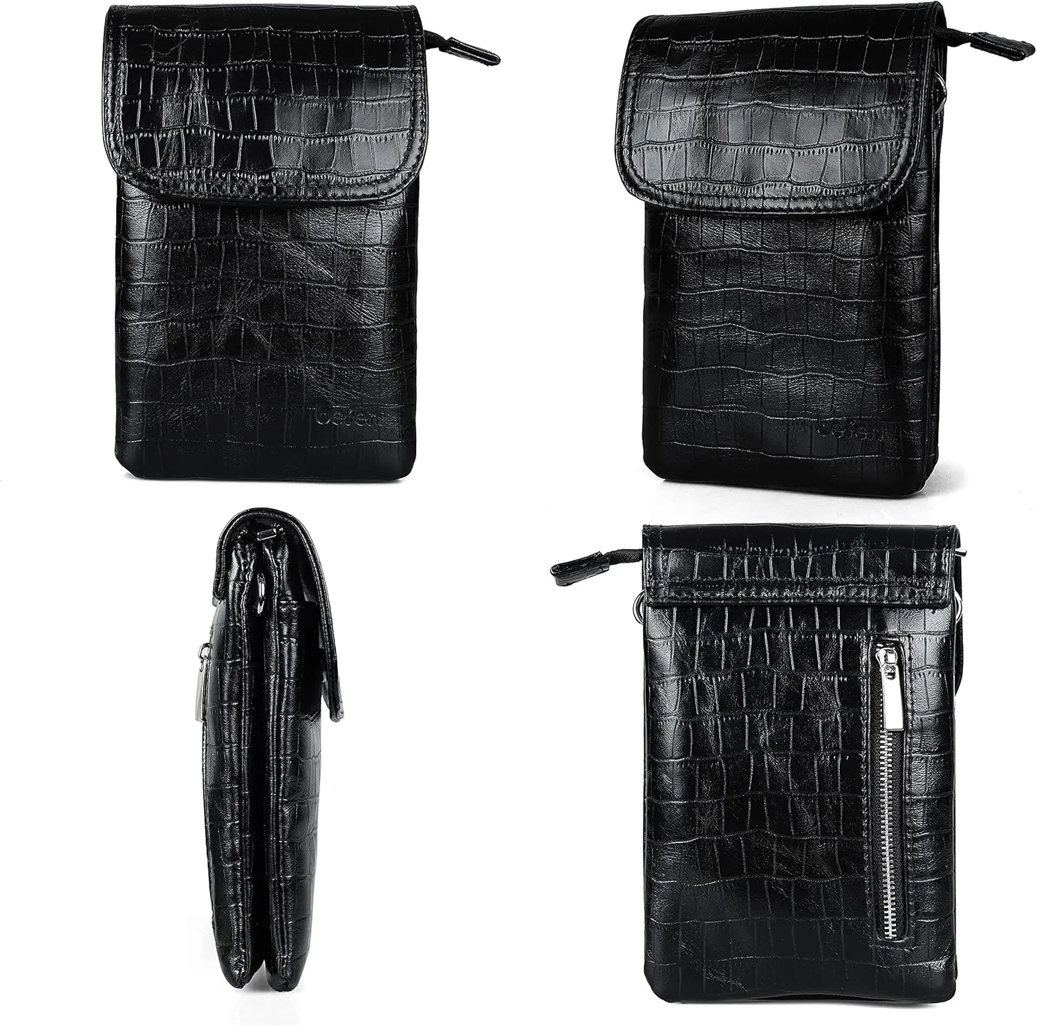befen Genuine Leather Small Crossbody Bags for Women Cell Phone Bag Cross Body Purses,Silver Zipper