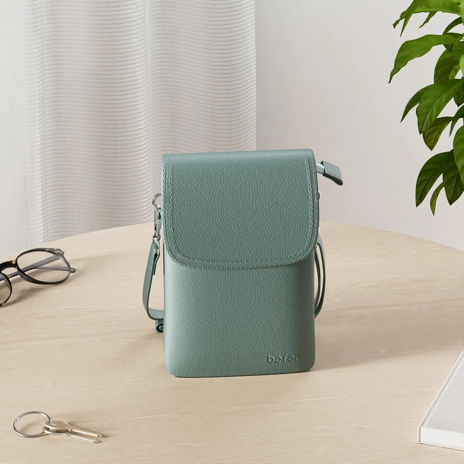 befen Genuine Leather Small Crossbody Bags for Women Cell Phone Bag Cross Body Purses,Silver Zipper
