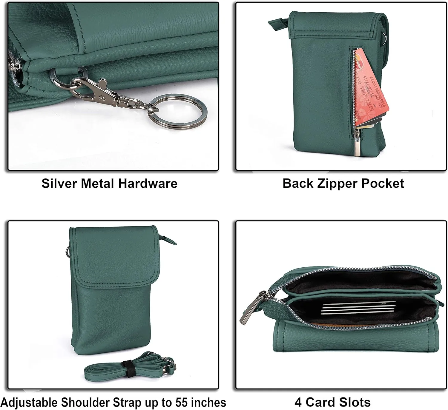 befen Genuine Leather Small Crossbody Bags for Women Cell Phone Bag Cross Body Purses,Silver Zipper