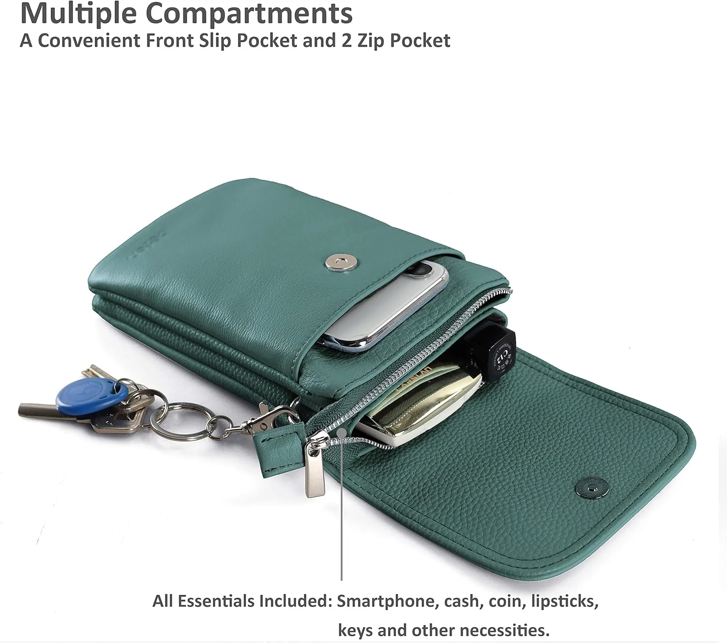 befen Genuine Leather Small Crossbody Bags for Women Cell Phone Bag Cross Body Purses,Silver Zipper