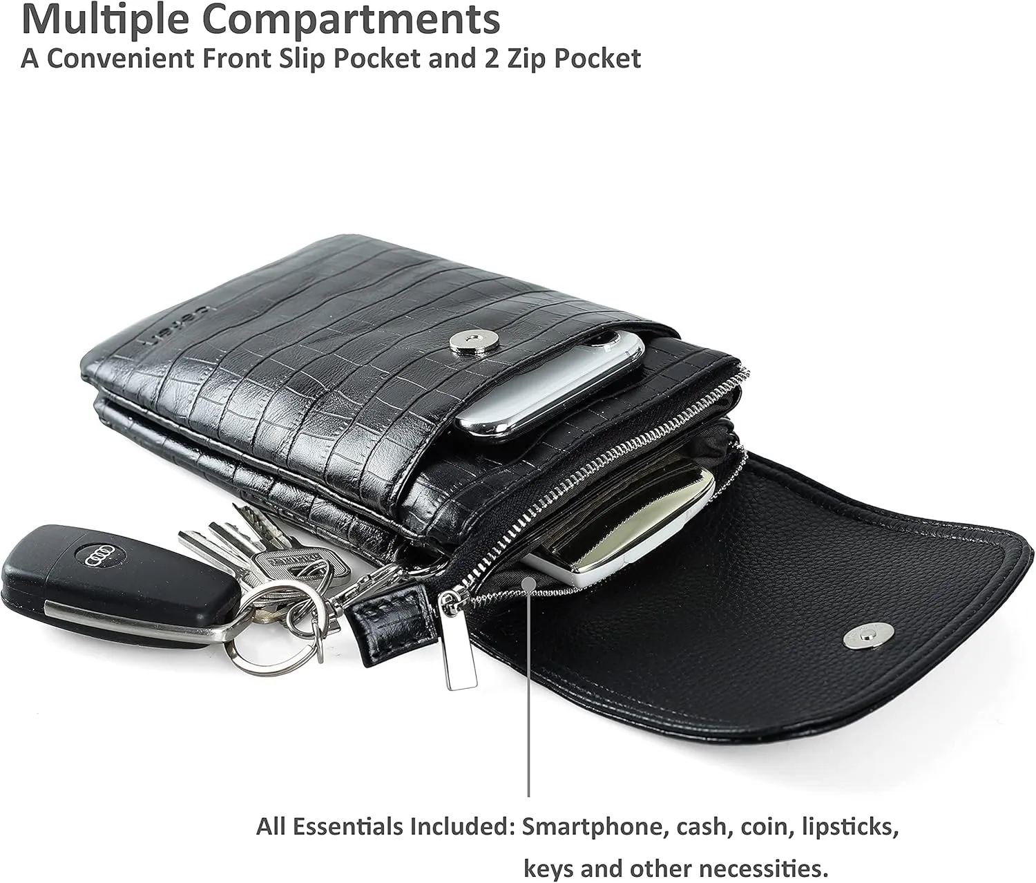 befen Genuine Leather Small Crossbody Bags for Women Cell Phone Bag Cross Body Purses,Silver Zipper