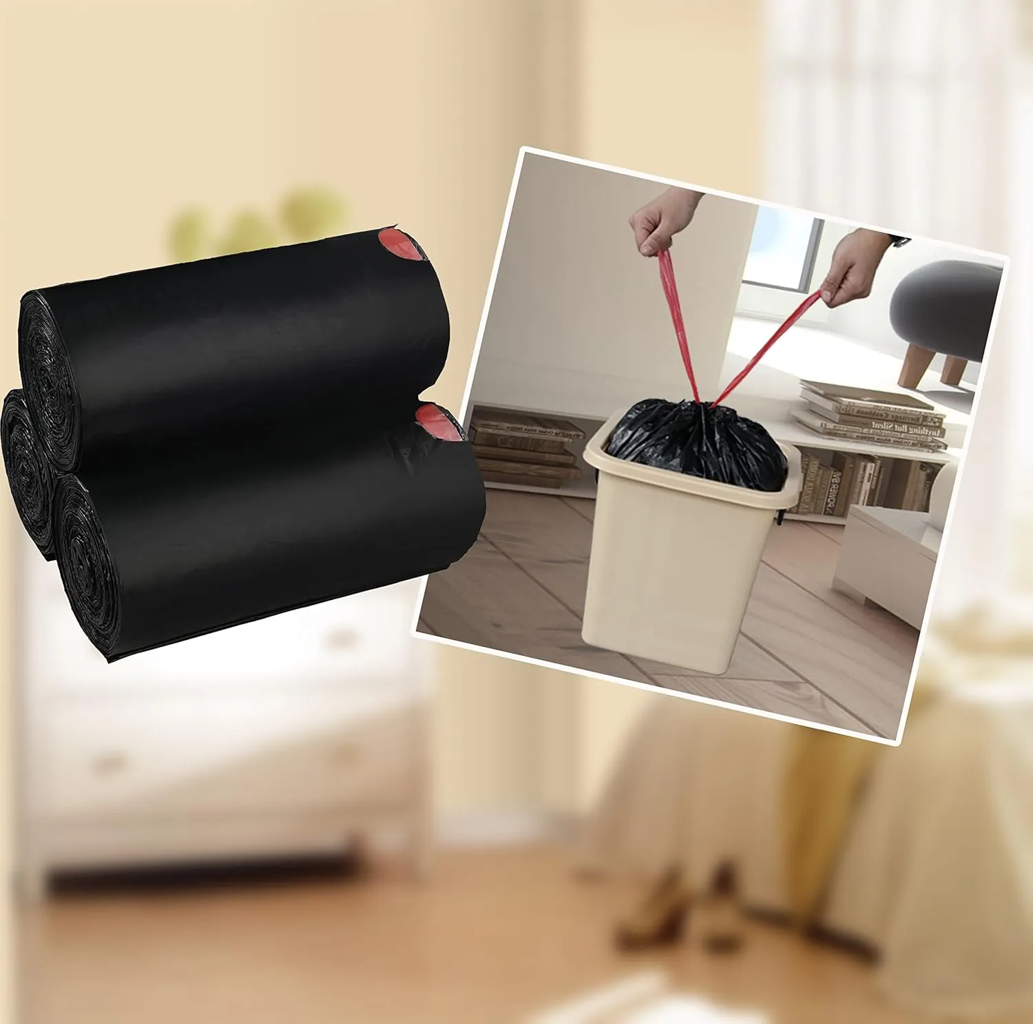 Begale 5 Gallon Drawstring Trash Bags, 210 Counts, Black
