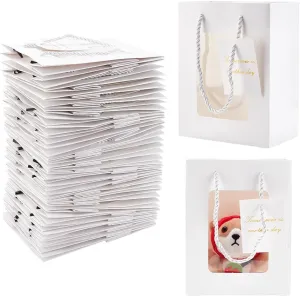 BENECREAT 30 Packs White Clear Gift Bags with Window, Kraft Paper Shopping Bags with Handle and Labels for Baby Shower Birthday Wedding Anniversary, 5.5x3.1x7 Inch