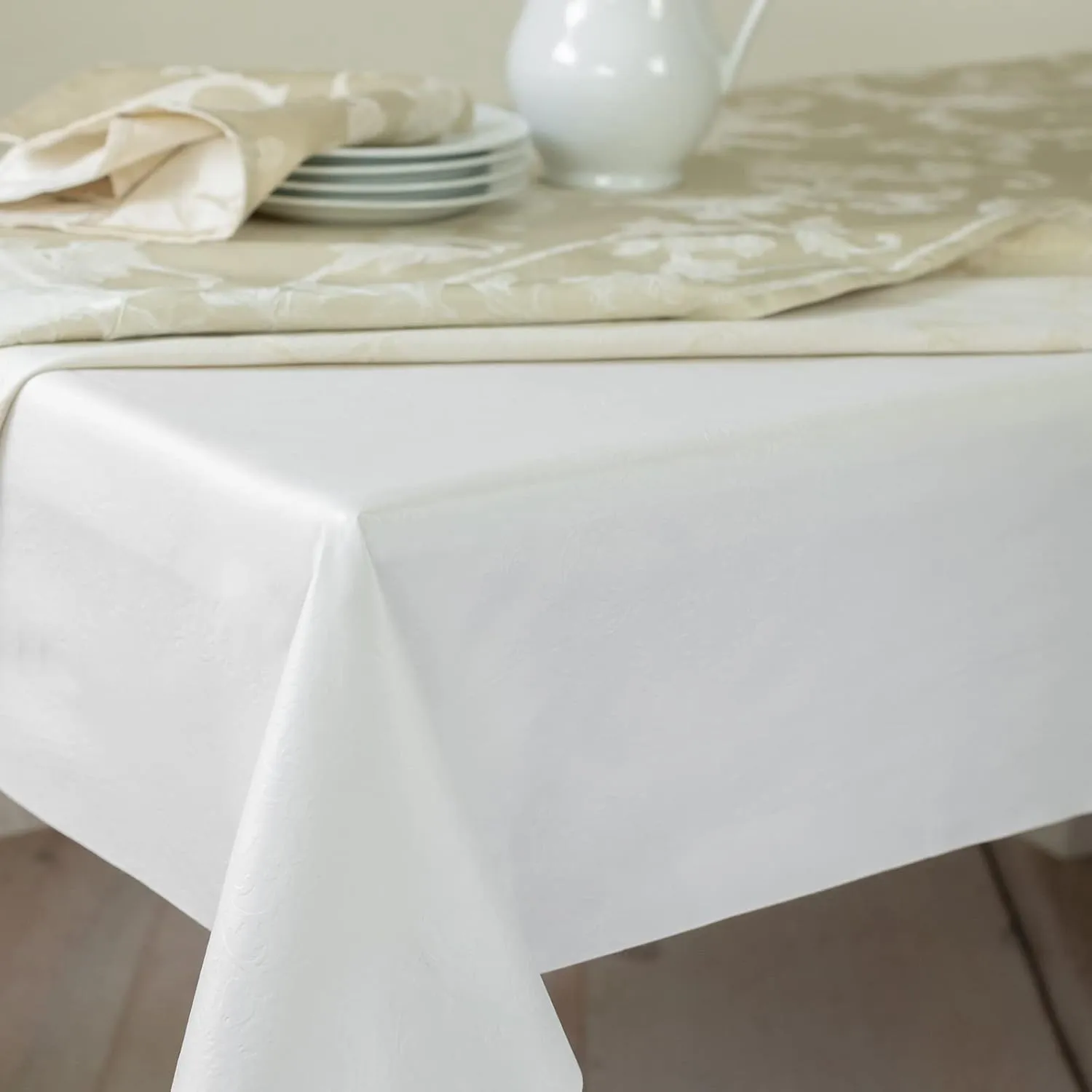 Benson Mills Deluxe Heavy Duty Vinyl Table Pad, Premium Table Protector, Waterproof with Flannel Backing, Quilted Design and Customizable (Off-White, 52" X 70" Rectangular)
