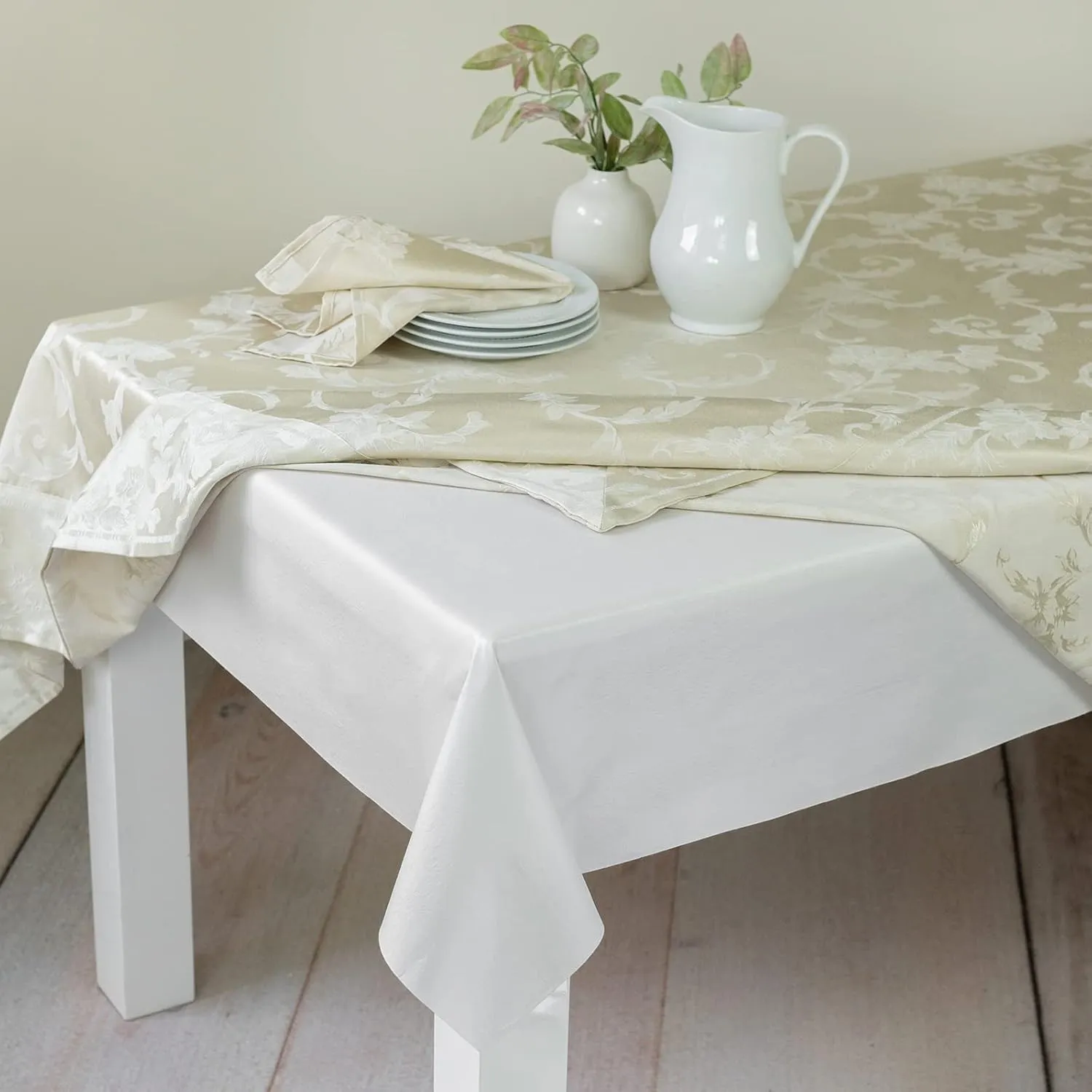 Benson Mills Deluxe Heavy Duty Vinyl Table Pad, Premium Table Protector, Waterproof with Flannel Backing, Quilted Design and Customizable (Off-White, 52" X 70" Rectangular)