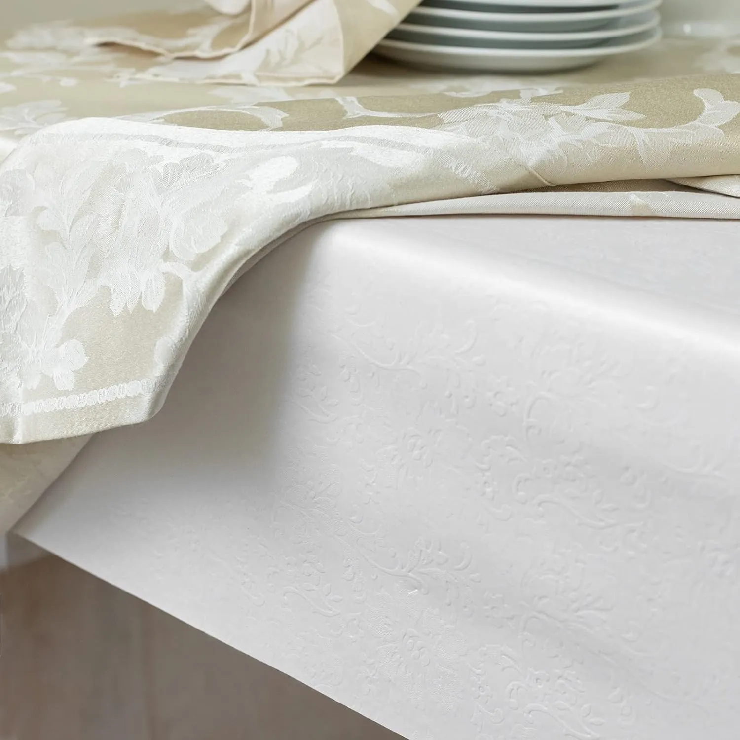 Benson Mills Deluxe Heavy Duty Vinyl Table Pad, Premium Table Protector, Waterproof with Flannel Backing, Quilted Design and Customizable (Off-White, 52" X 70" Rectangular)