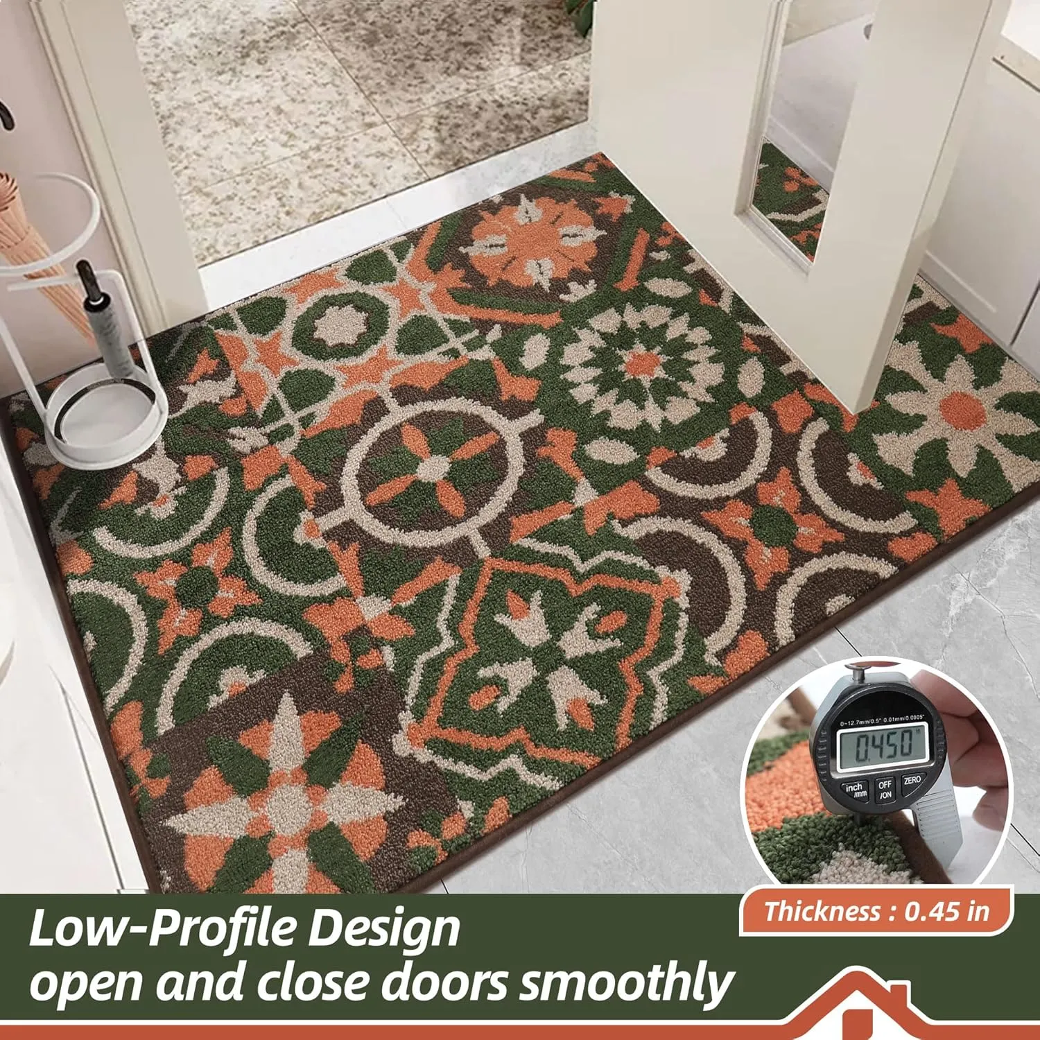 BEQHAUSE Dirt Trapper Door Mat 24" x 36", Non-Slip Entryway Rugs Washable, Floor Mat Stain Resistant and Absorbent Welcome Mat for Front Back Door, Muddy Wet Shoes & Paws, Boho Geometric Floral