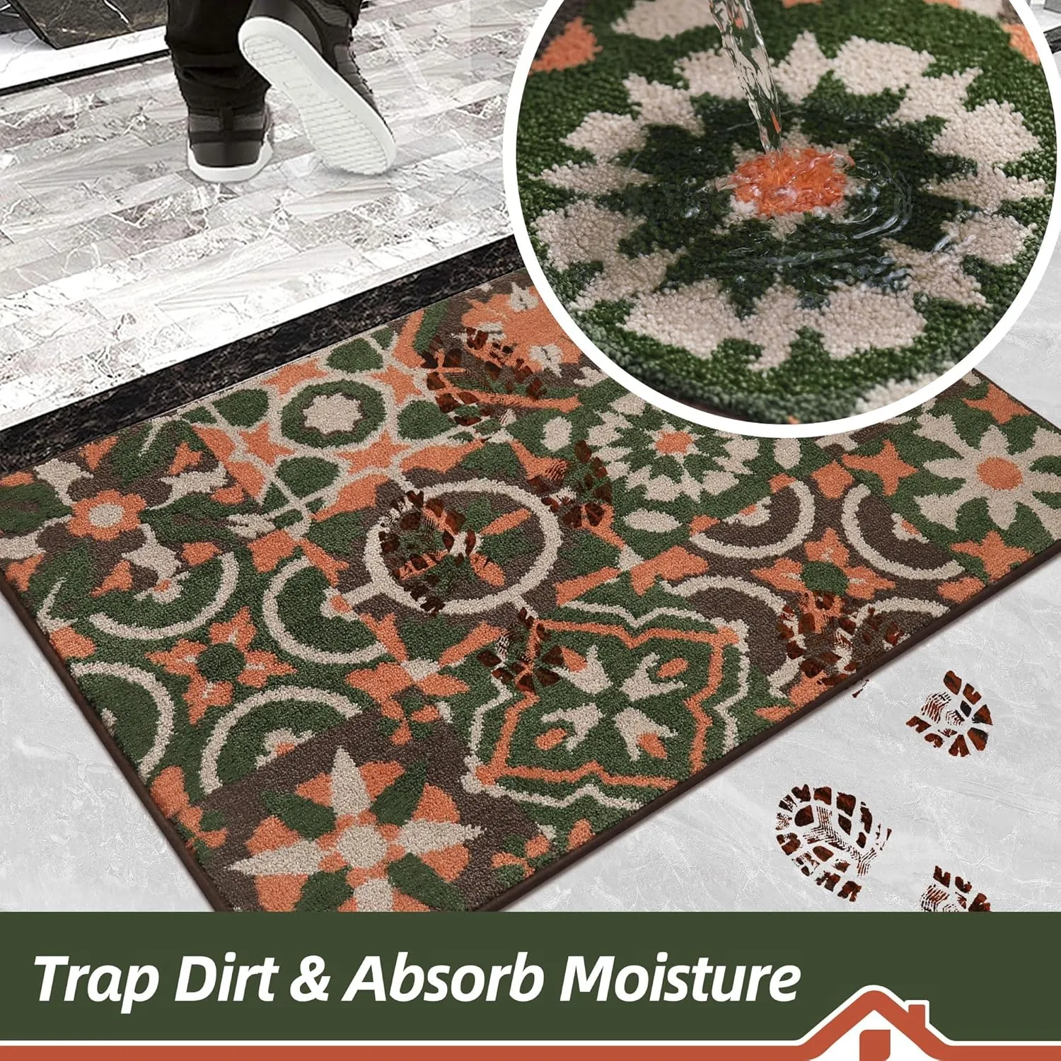 BEQHAUSE Dirt Trapper Door Mat 24" x 36", Non-Slip Entryway Rugs Washable, Floor Mat Stain Resistant and Absorbent Welcome Mat for Front Back Door, Muddy Wet Shoes & Paws, Boho Geometric Floral