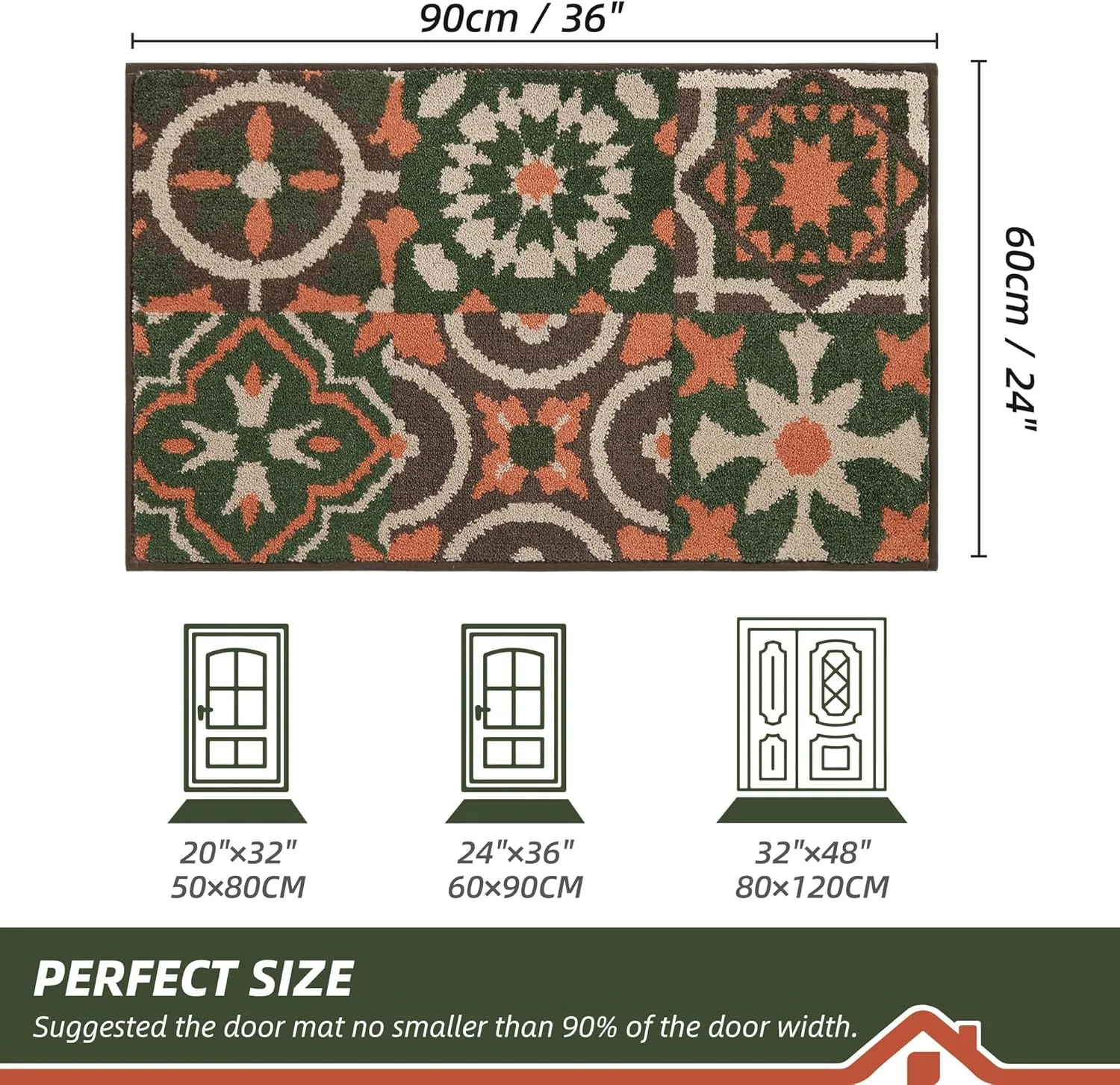 BEQHAUSE Dirt Trapper Door Mat 24" x 36", Non-Slip Entryway Rugs Washable, Floor Mat Stain Resistant and Absorbent Welcome Mat for Front Back Door, Muddy Wet Shoes & Paws, Boho Geometric Floral