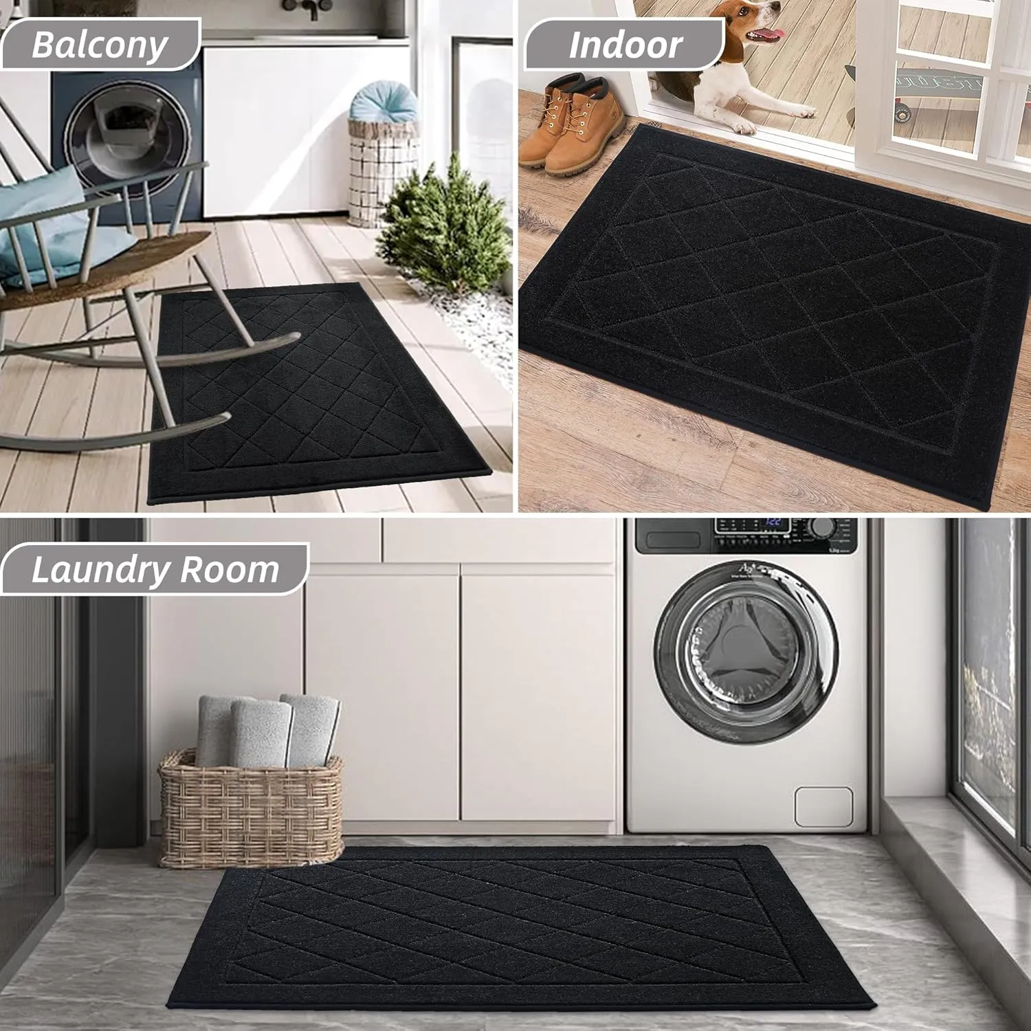 BEQHAUSE Dirt Trapper Door Mat 32" x 48", Doormat Non-Slip Entryway Rugs Washable, Dog Door Mat Stain Resistant and Absorbent Welcome Floor Mat for Front Back Door, Muddy Wet Shoes & Paws, Black