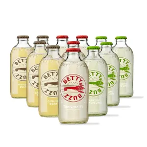 Betty Buzz Premium Sparkling Soda Classic Mixer Variety Pack by Blake Lively (12 pack), Tonic Water, Ginger Beer, Sparkling Lemon Lime, | Real Juice, Natural Flavors, Only Clean Ingredients