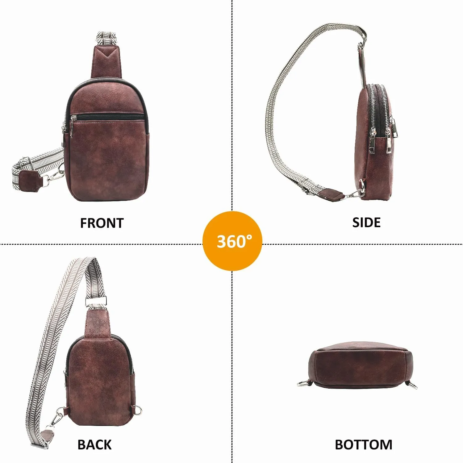 Beurlike Small Sling Bags for Women Crossbody Trendy Vegan Leather Fanny Packs Travel Chest Bag Purse with Guitar Strap