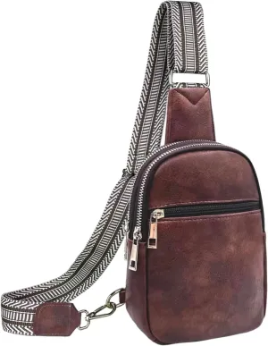 Beurlike Small Sling Bags for Women Crossbody Trendy Vegan Leather Fanny Packs Travel Chest Bag Purse with Guitar Strap