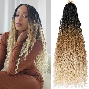 Beverlee 24 Inch 8 Packs Boho Box Braids Goddess Box Braids Crochet Hair Bohemian Hippie Braids Braiding Hair Box Braids with Curly Ends Messy Pre-looped Synthetic Crochet Hair for Black Women 1B2460#