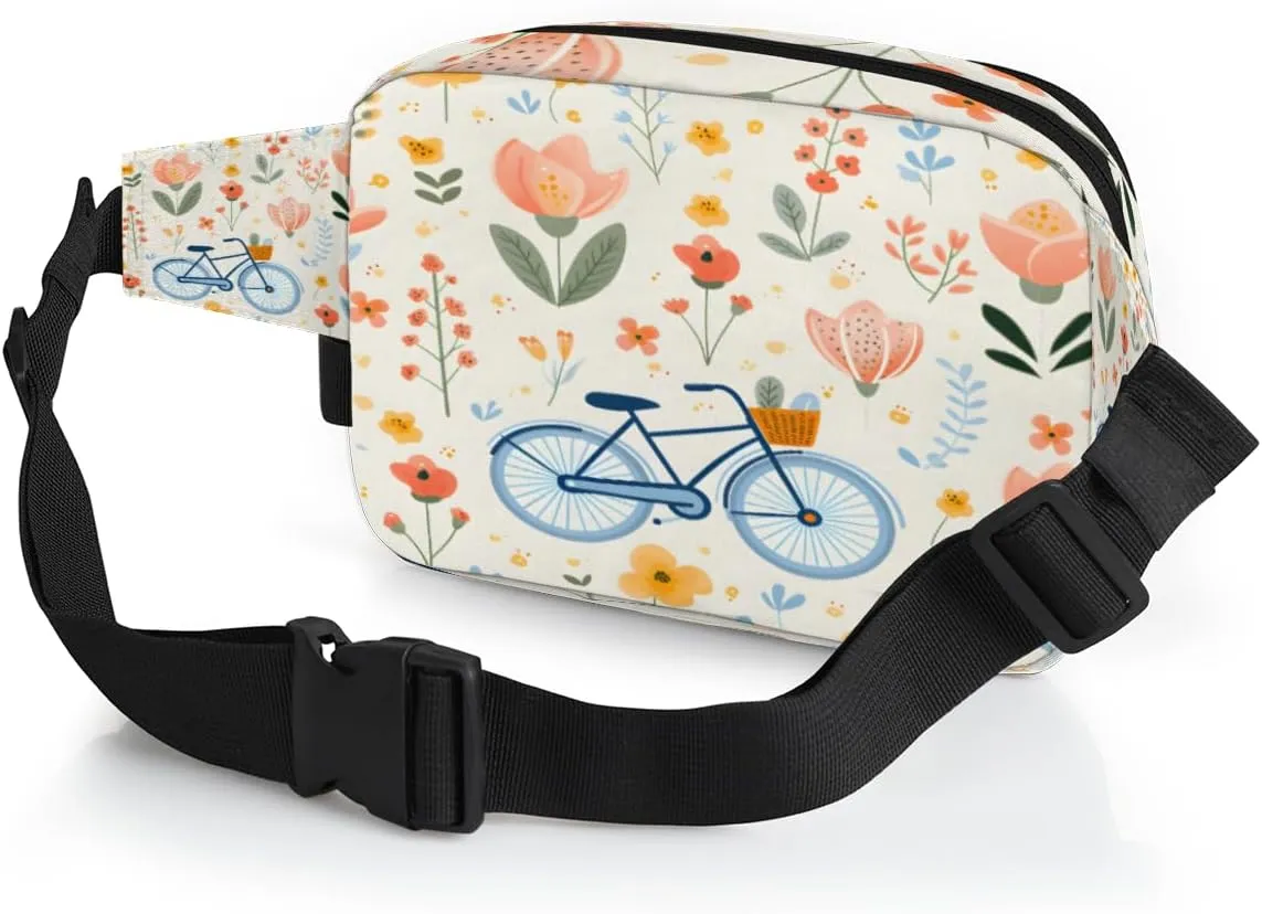 Bicycle Pattern Fanny Pack for Men Women Crossbody Waist Bag Sport Belt Bag with Multi Pockets for Travel Hiking Jogging Running