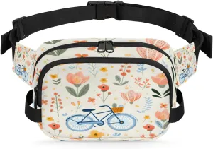 Bicycle Pattern Fanny Pack for Men Women Crossbody Waist Bag Sport Belt Bag with Multi Pockets for Travel Hiking Jogging Running