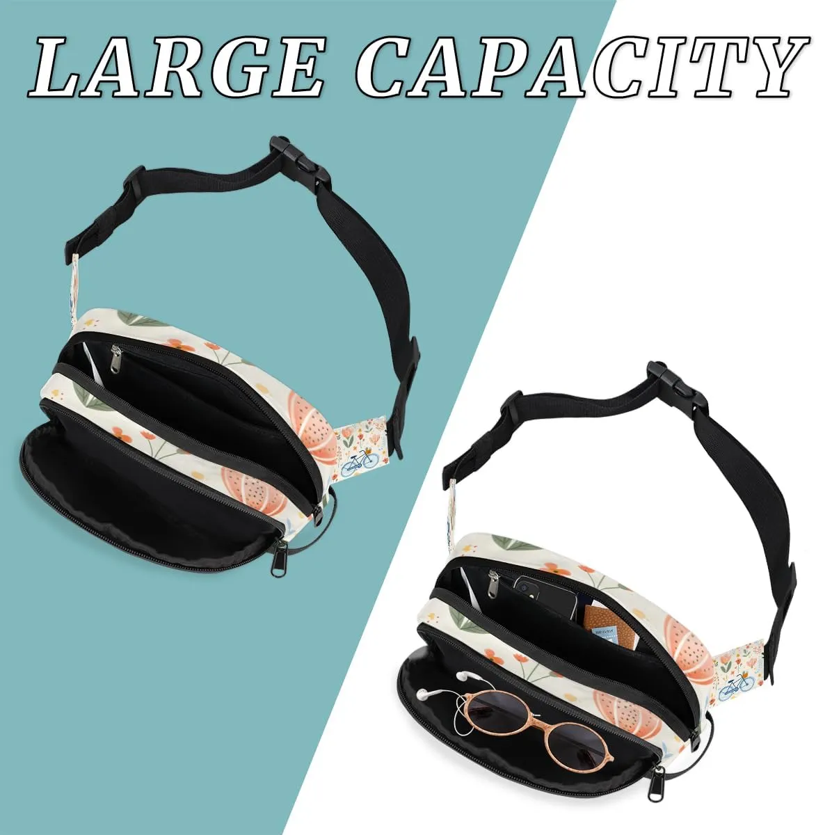 Bicycle Pattern Fanny Pack for Men Women Crossbody Waist Bag Sport Belt Bag with Multi Pockets for Travel Hiking Jogging Running