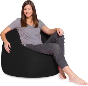 Big Comfy Bean Bag Chair: Posh Large Beanbag Chairs with Removable Cover for Kids, Teens and Adults - Polyester Cloth Puff Sack Lounger Furniture for All Ages - 35 Inch - Solid Black