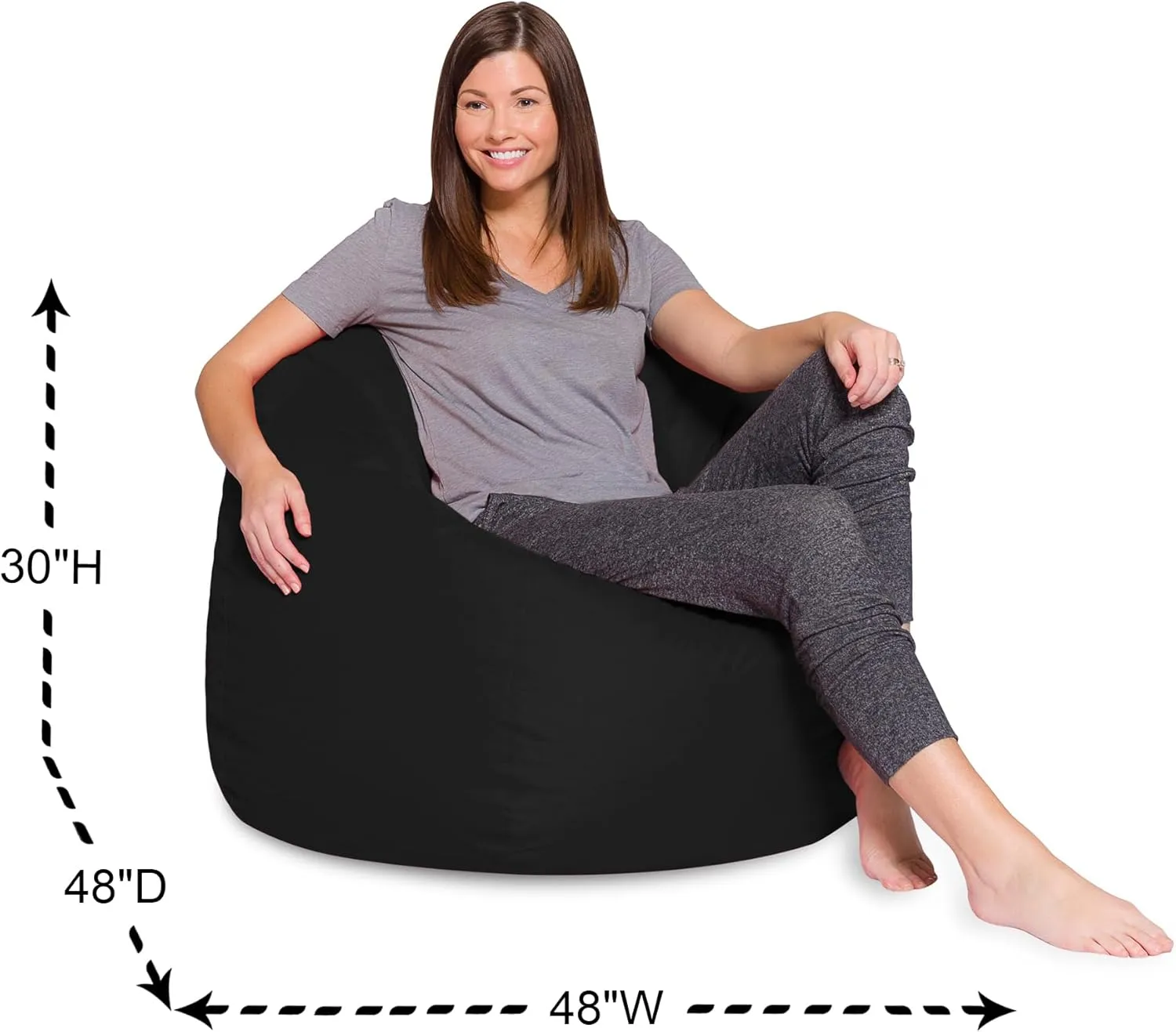 Big Comfy Bean Bag Chair: Posh Large Beanbag Chairs with Removable Cover for Kids, Teens and Adults - Polyester Cloth Puff Sack Lounger Furniture for All Ages - 35 Inch - Solid Black