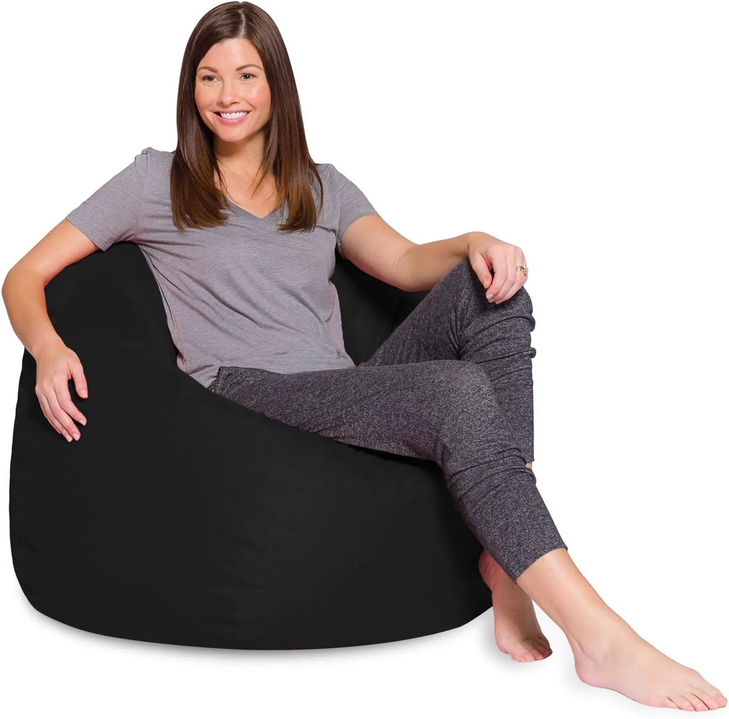 Big Comfy Bean Bag Chair: Posh Large Beanbag Chairs with Removable Cover for Kids, Teens and Adults - Polyester Cloth Puff Sack Lounger Furniture for All Ages - 35 Inch - Solid Black