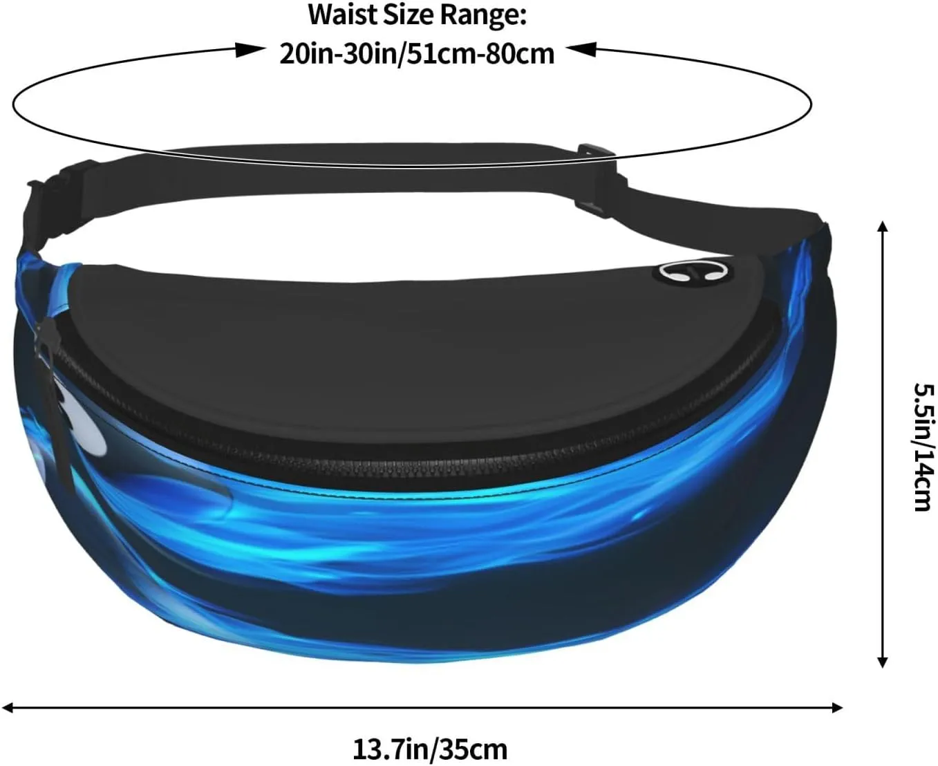 Billiard 8 Ball Blue Fire Fanny Pack, Crossbody Waist Packs for Women Men Waist Bags with Adjustable Strap for Travel Running Hiking Sport