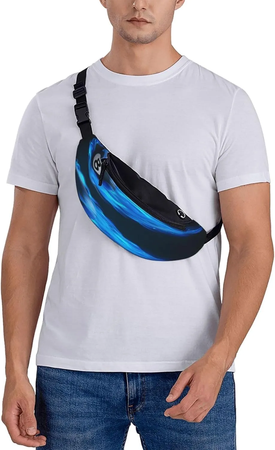 Billiard 8 Ball Blue Fire Fanny Pack, Crossbody Waist Packs for Women Men Waist Bags with Adjustable Strap for Travel Running Hiking Sport