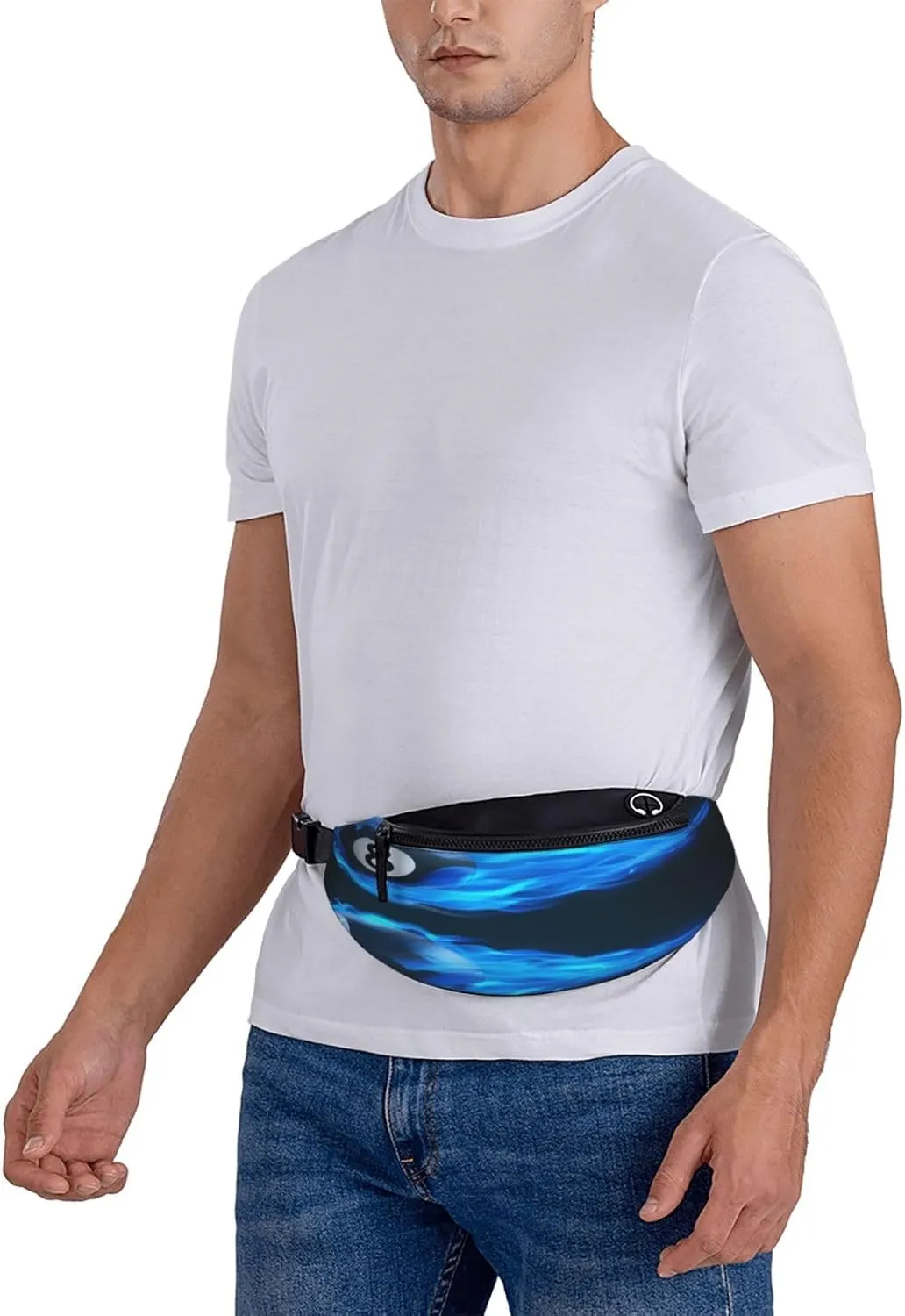 Billiard 8 Ball Blue Fire Fanny Pack, Crossbody Waist Packs for Women Men Waist Bags with Adjustable Strap for Travel Running Hiking Sport