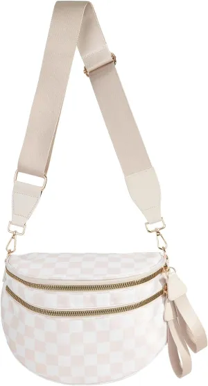 Black and White Checkered Crossbody Bag Bum Bag for Women,Spacious Checkered Purse Fanny Packs Belt Bag