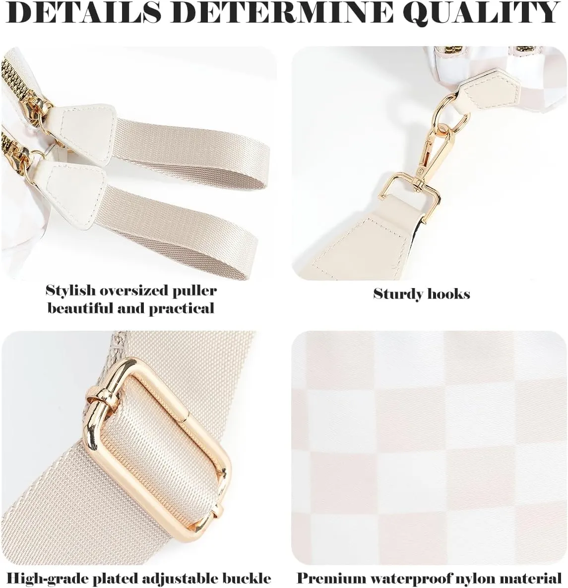 Black and White Checkered Crossbody Bag Bum Bag for Women,Spacious Checkered Purse Fanny Packs Belt Bag