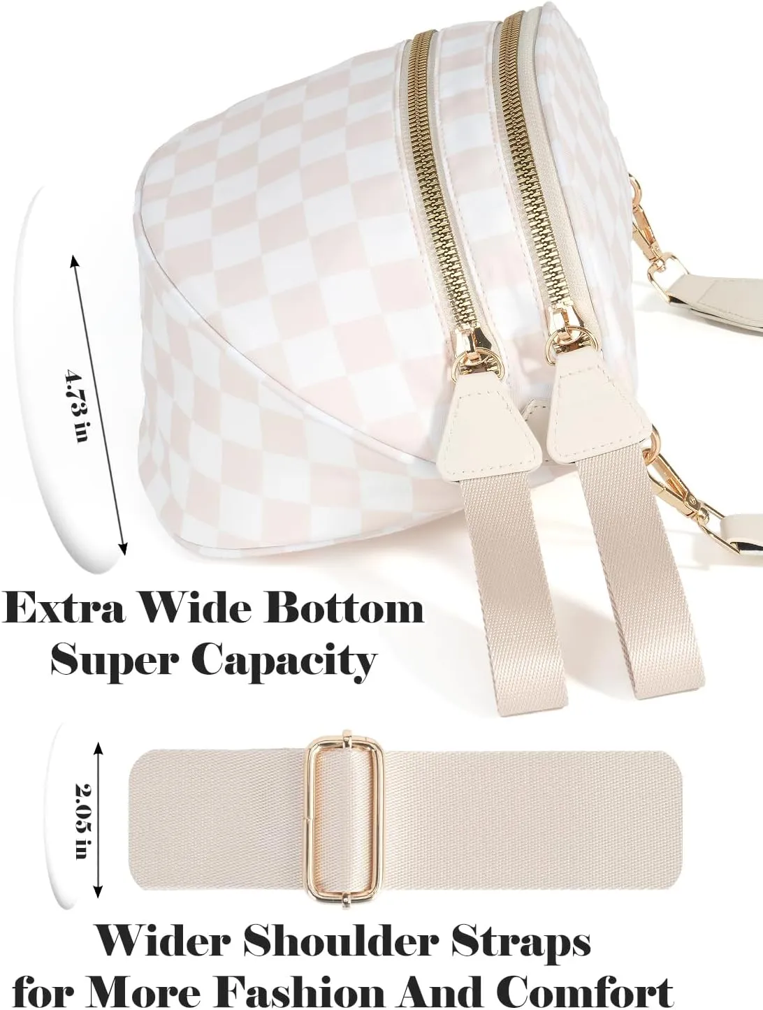 Black and White Checkered Crossbody Bag Bum Bag for Women,Spacious Checkered Purse Fanny Packs Belt Bag