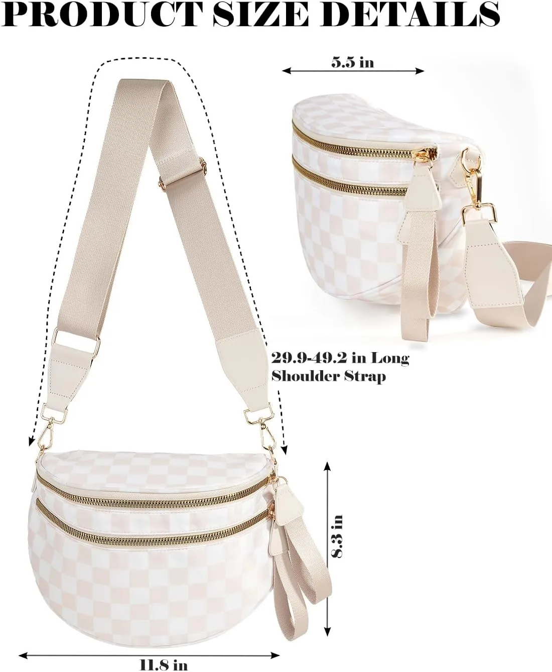 Black and White Checkered Crossbody Bag Bum Bag for Women,Spacious Checkered Purse Fanny Packs Belt Bag