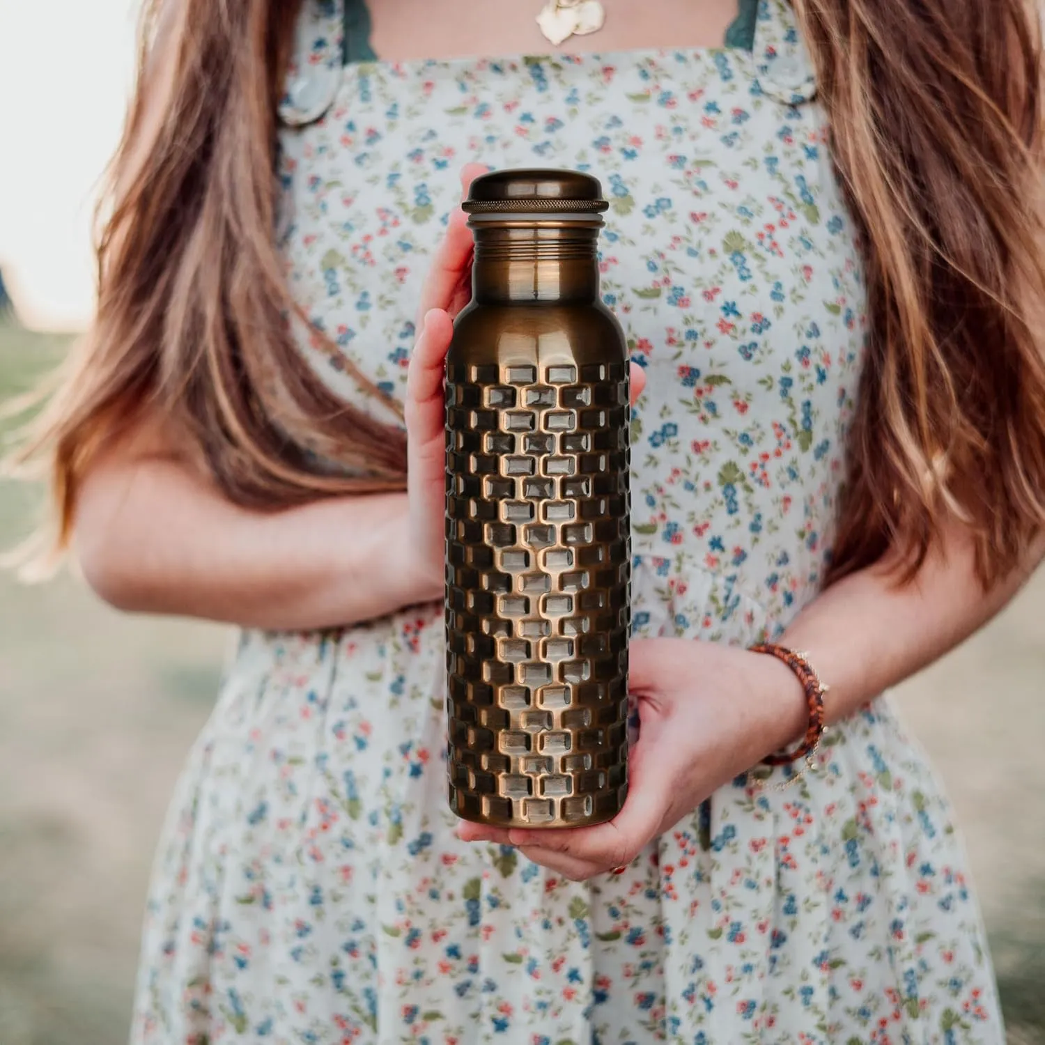 Black Bricks Design Pure Copper Water Bottle for Drinking, Travel, Gym, Office, Hiking, Outdoor Ayurvedic, Leak Proof
