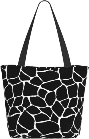 Black Geometric Tote Bag Women Reusable Shopping Bags Shoulder Bag Portable Storage HandBags