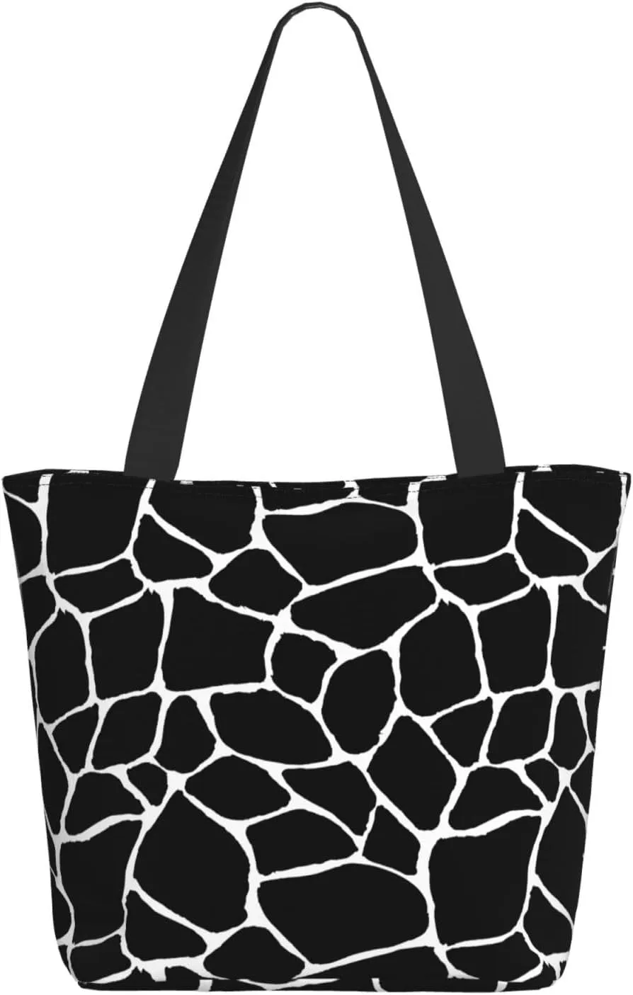 Black Geometric Tote Bag Women Reusable Shopping Bags Shoulder Bag Portable Storage HandBags