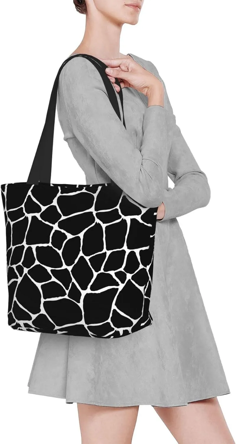 Black Geometric Tote Bag Women Reusable Shopping Bags Shoulder Bag Portable Storage HandBags
