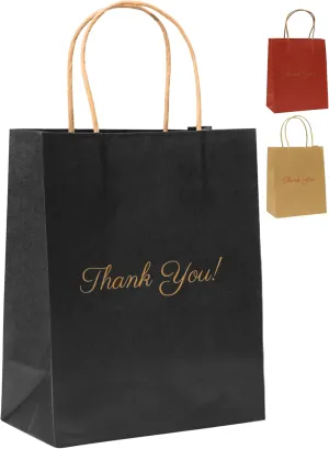 Black Gift Bags, 50 Pack Paper Bags, 8"x10"x4" Bolsas de Papel, Small Business Bag, Small Paper Bag, Perfect for Retail Shopping