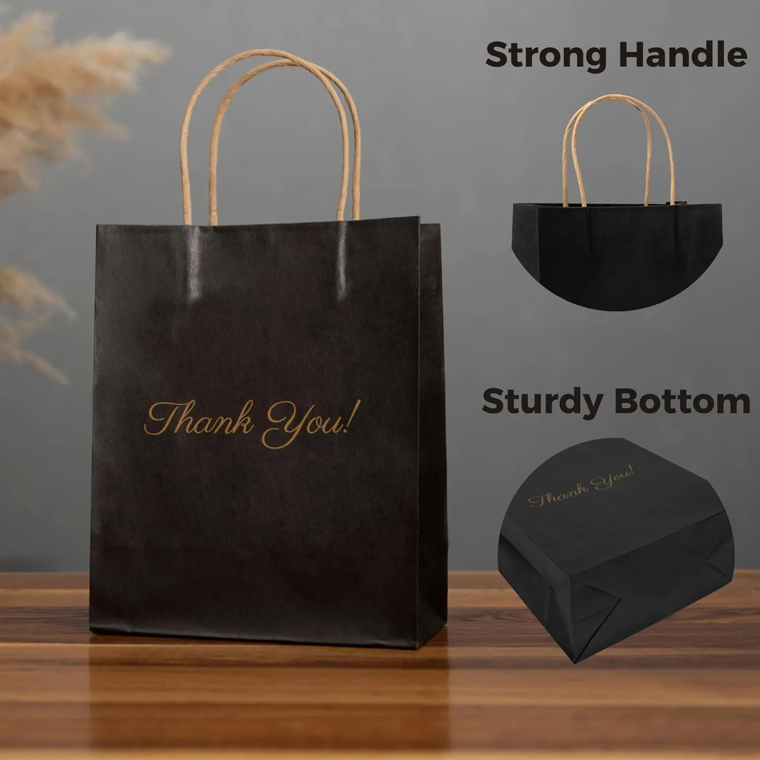 Black Gift Bags, 50 Pack Paper Bags, 8"x10"x4" Bolsas de Papel, Small Business Bag, Small Paper Bag, Perfect for Retail Shopping