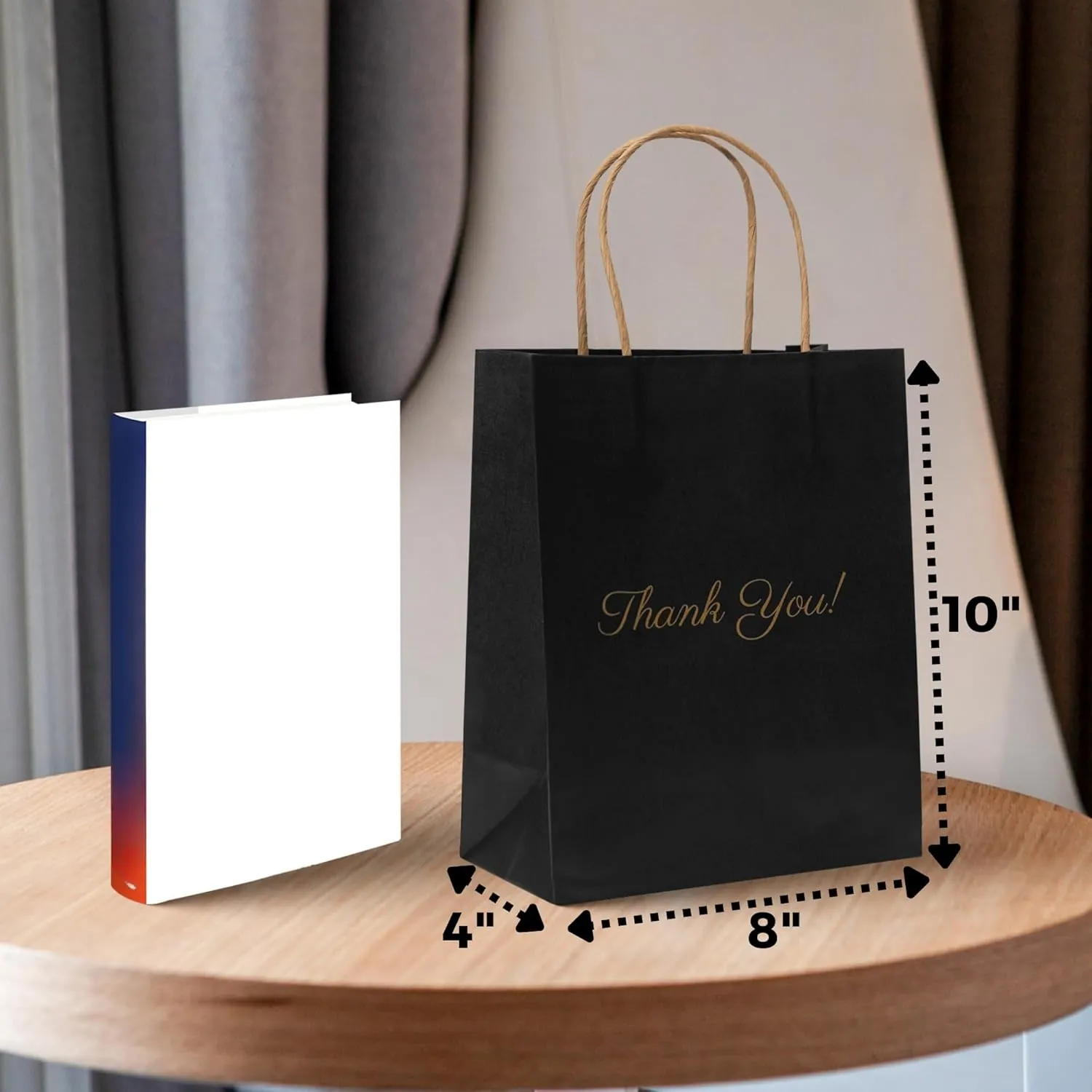 Black Gift Bags, 50 Pack Paper Bags, 8"x10"x4" Bolsas de Papel, Small Business Bag, Small Paper Bag, Perfect for Retail Shopping